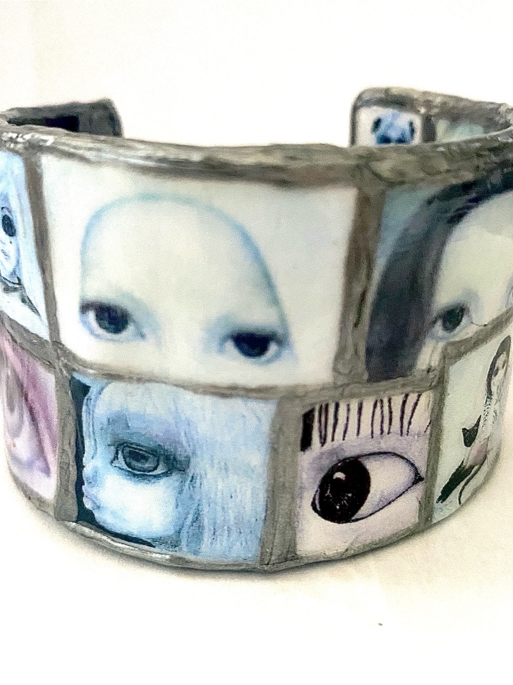 Big Eyes Metal Cuff Bracelet with images of Women & Children by M.Keane